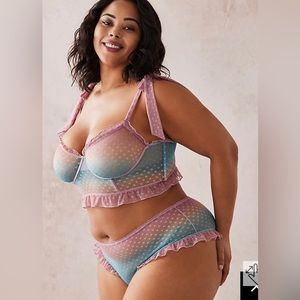 Torrid Heart Mesh Ruffle Longline Underwire Bralette & Matching High Rise Thong